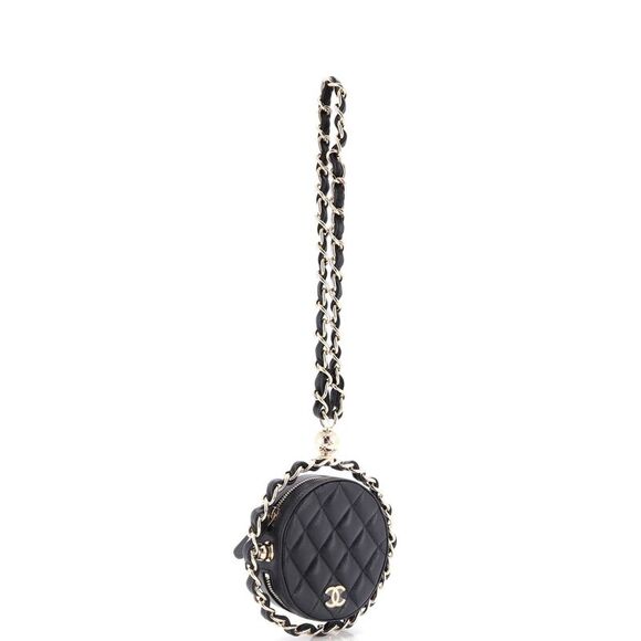 Chanel Frame Chain Around Round Clutch with Chain Quilted Lambskin Mini Black - Picture 3 of 7